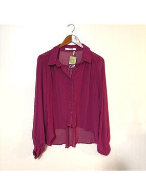 NWT Have Large Y2K sheer hi-lo button up top ballon sleeve whimsygoth dark red